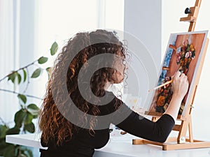 Art hobby talented lady still life painting home