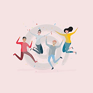 Happy jumping office workers.