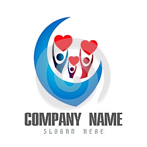 People family logo union heart shape work celebrating happyness logo/Love Teamwork concept logo vector team work icon. photo