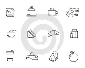 Outline style of breakfast food icon set