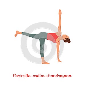 Revolved Half Moon Pose isolated woman doing yoga