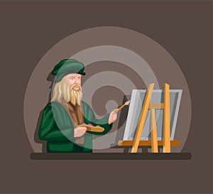 Leonardo davinci drawing and painting on canvas concept in cartoon illustration vector photo