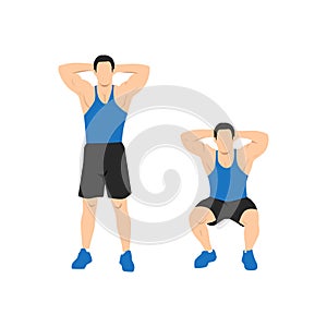 Bodyweight Squat. Young man doing sport exercise. photo