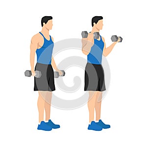 Man doing standing dumbbell bicep curls. Flat vector illustration photo