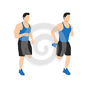 Man doing butt kicks exercise. Flat vector illustration isolated on white background photo