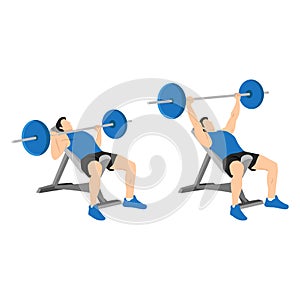 Incline barbell bench press exercise. photo