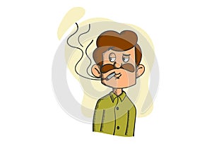 Vector Cartoon Illustration Of Smoking Man