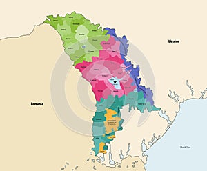 Vector map of administrative divisions of Moldova with neighbouring countries and territories photo