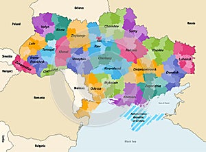 Ukraine regions oblasts with administrative divisions raions vector map with neighbouring countries and territories photo