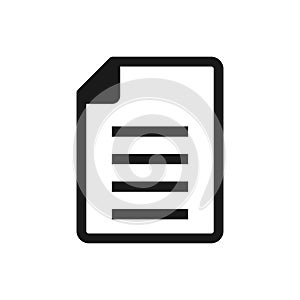 Document vector icon. Black file icon isolated on white background. Note paper icon