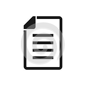 Document vector icon. Black file icon isolated on white background. Note paper icon