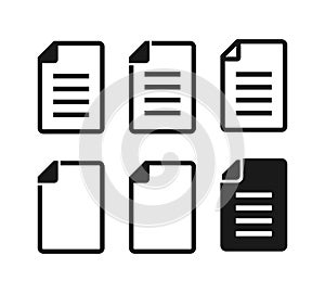 Document vector icon set. File icon isolated on white background. Note paper icon