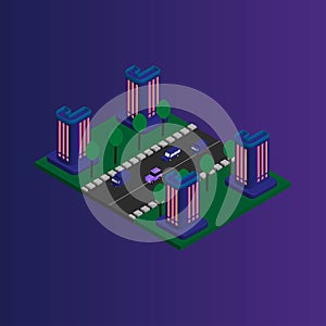 Futuristic New City ÃÂ°sometric Flat Building With Letter J Vector ÃÂ°llustration