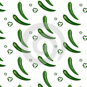 Chili pepper vector template . On white background . Green .