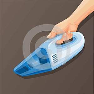 Hand holding portable vaccuum cleaner, household appliance symbol illustration vector