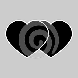 Two hearts. Love and marriage flat icon. Black