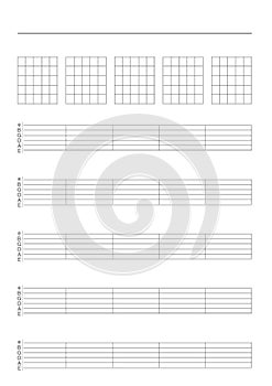 Guitar Tab and Chord Sheet. Vector illustration for lessons and guitar music