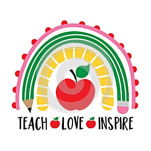 Teach Love Inspire - colorful typography design with red apple photo