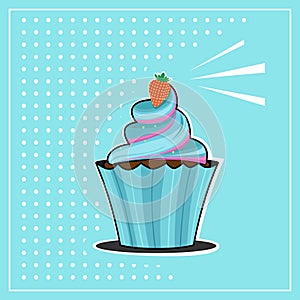 The Sweet Strawberry Cup Cake Vector Illustration photo
