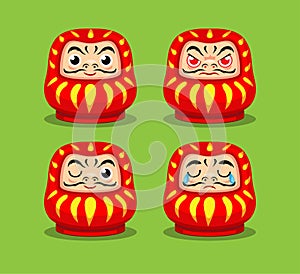 Daruma japanese traditional doll character expresion set cartoon illustration vector photo