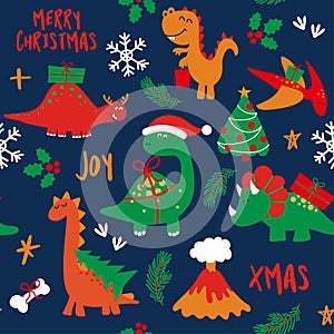 Cute christmas dinosaurs - Adorable t rex and tricerotops characters.