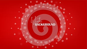 Christmas round border and white snowflakes on red gradient background. Vector illustration