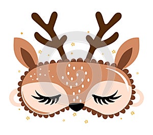 Sleeping beauty eye mask with reindeer face - funny hand drawn doodle, seamless pattern.