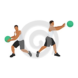 Medicine ball rotational passes exercise. Flat vector photo