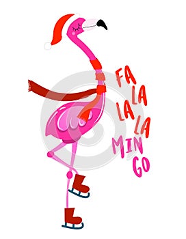 Fa la la la flamingo - Calligraphy phrase for Christmas with cute flamingo girl. photo