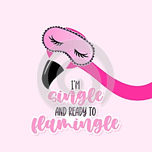 I`m single and ready to flamingle - Valentine`s Day hand drawn illustration with two Flamingo couple in love. photo