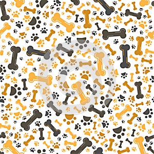 Dog Bones and paws Seamless pattern isolated white background