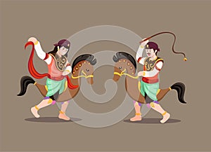 Kuda lumping indonesian traditional dance cartoon illustration vector