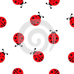 Ladybug seamless pattern. Ladybirds insects flying.