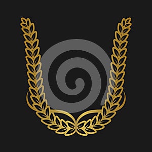 Laurel wreath gold emblem. Greek olive branch.