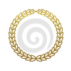 Laurel wreath gold emblem. Greek olive branch.