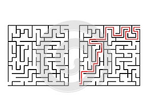 Labyrinth logic game way set. Maze challenge with red line route hint.