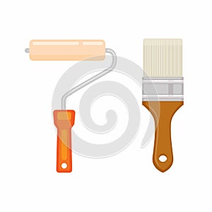 Roller and brush paint tools object set illustration vector