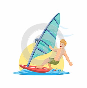 Wind surfing water sport illustration vector
