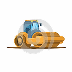 Tandem roller asphalt compactor industrial vehicle cartoon illustration vector