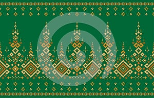 Green Ethnic patterns. Patola, Sari, Dupatta.l Geometric Pixel pattern. photo