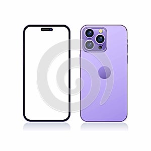 illustration of new iPhone 14 Pro Max in purple color mockup template vector photo