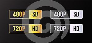 Gold Silver Gradient video resolution set sticker. Bar button rectangle shape.