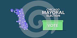 Best vector graphic illustration for Chicago mayoral election 2023. Dark blue background with Voting box photo