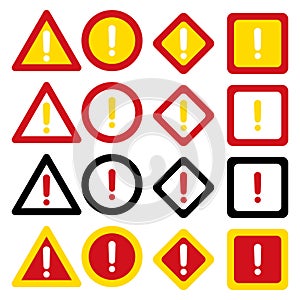 16 Set of warning signs isolated on a white background. Vector illustration.