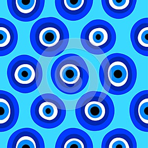 Evil eyes seamless pattern - blue abstract hand drawn greek eye talismans. photo