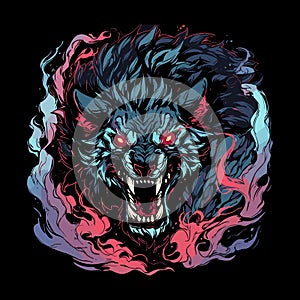 Vintage street art style angry scary wolf head vector