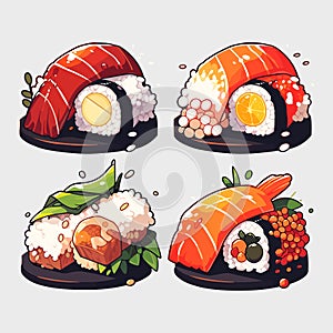 Fun sushi vector. Cute sushi with new variant illustration set