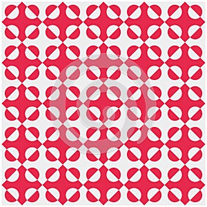geometric background with repeating circle and triangle pattern isolated on a red background.