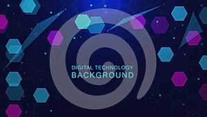 Abstract digital technology with hexagons and plexus background.
