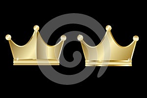 Crown. Set of two gold crowns isolated on a black background.
